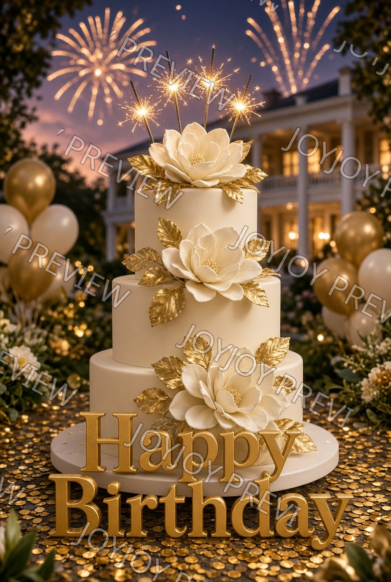 Golden Floral Birthday Wish — watermarked preview