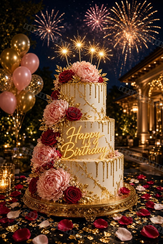 Golden Floral Festive Dream — Birthday Dream — watermarked preview