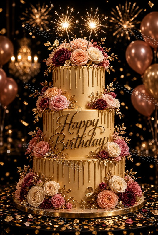 Golden Floral Celebration Moment — Birthday Dream — watermarked preview