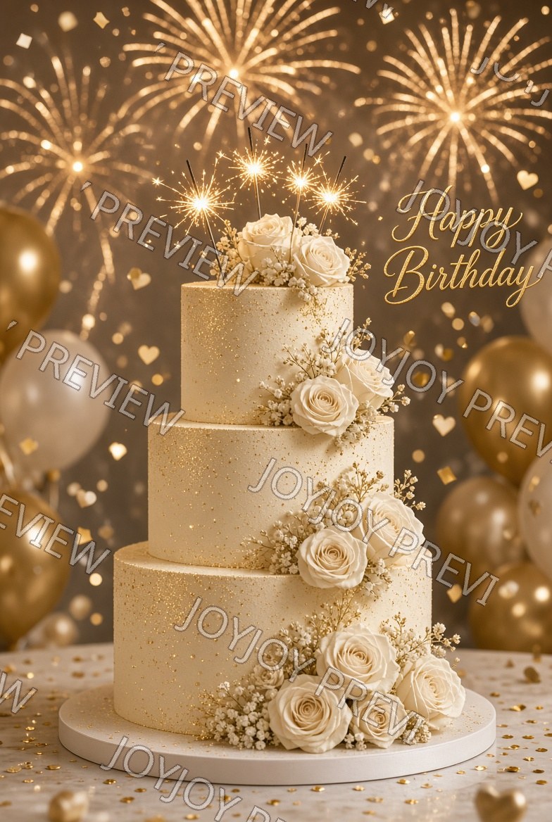 Golden Floral Birthday Wonder — watermarked preview