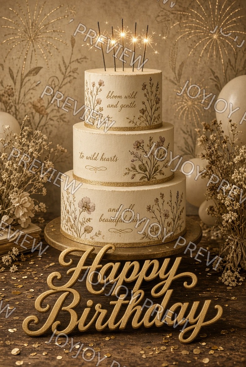 Golden Floral Birthday Charm — watermarked preview