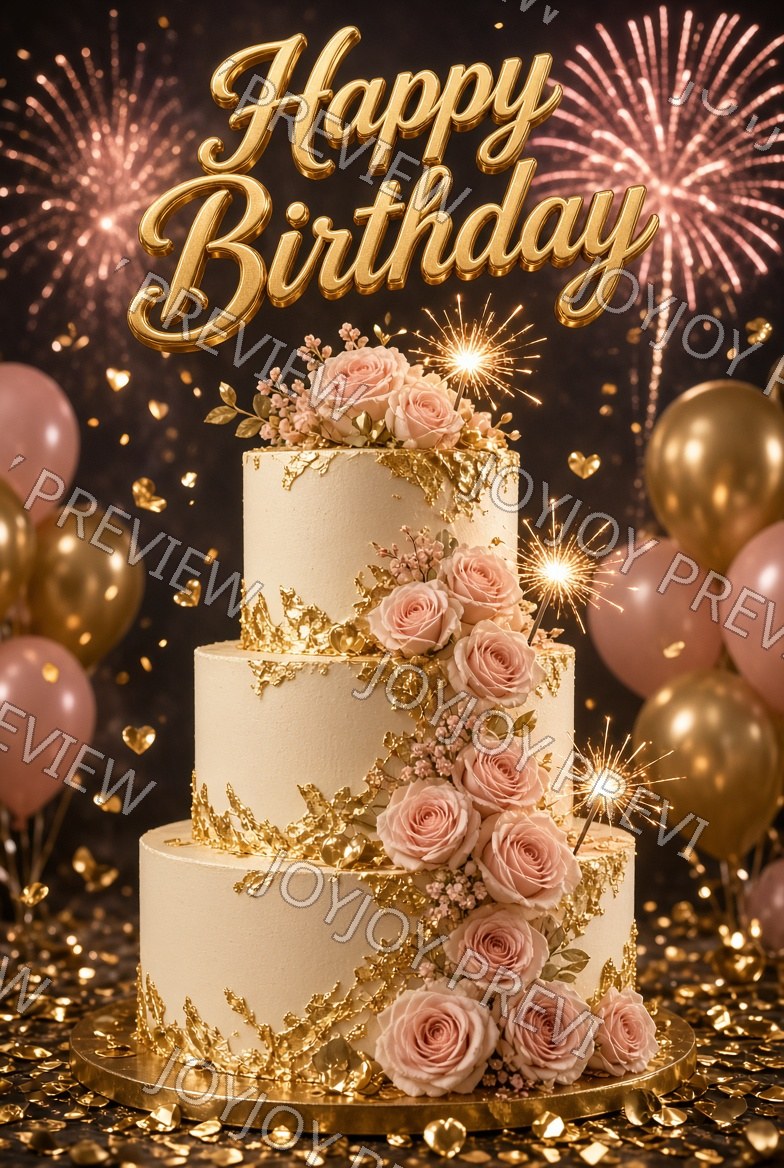 Rose Birthday Sparkle — watermarked preview