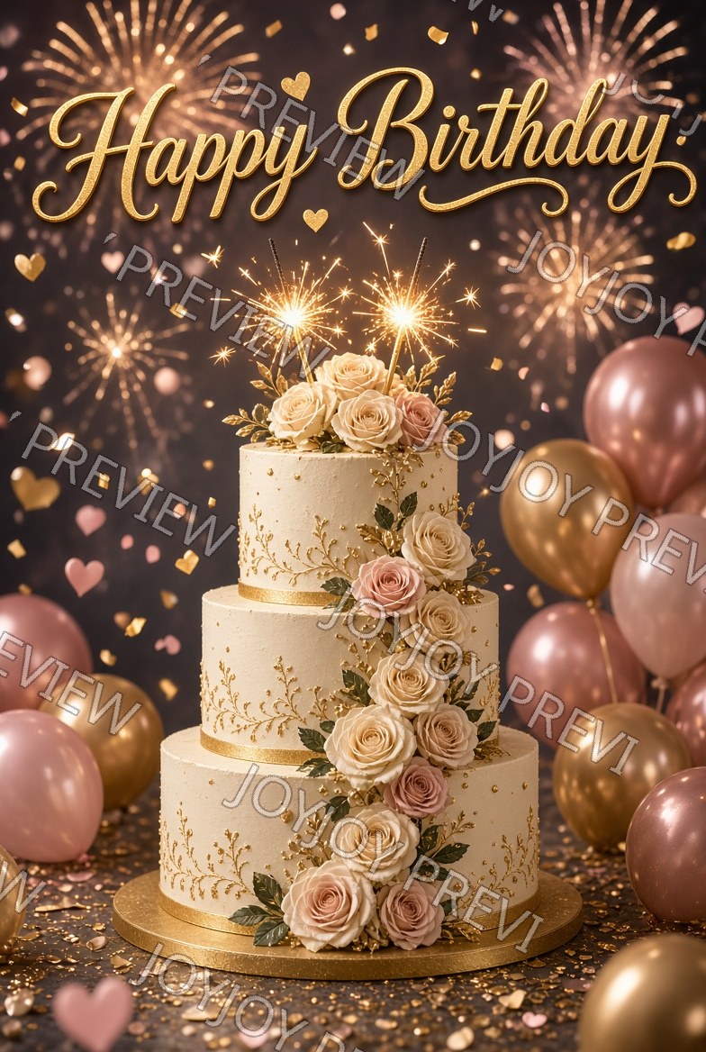 Golden Floral Birthday Sparkle — watermarked preview