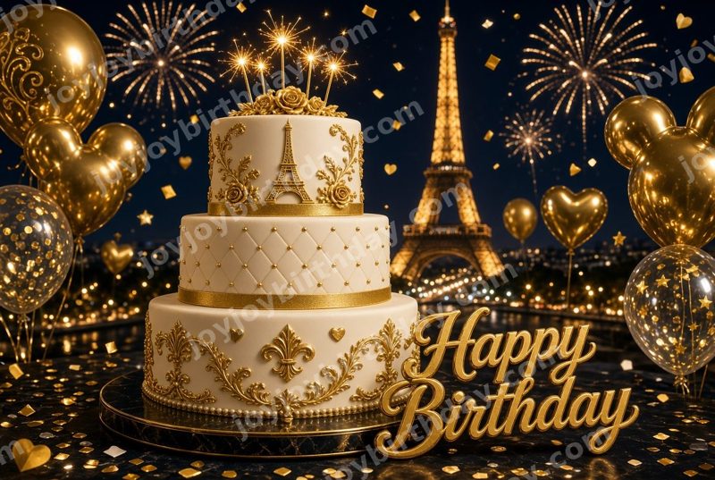 Golden Paris Birthday Cake — watermarked preview