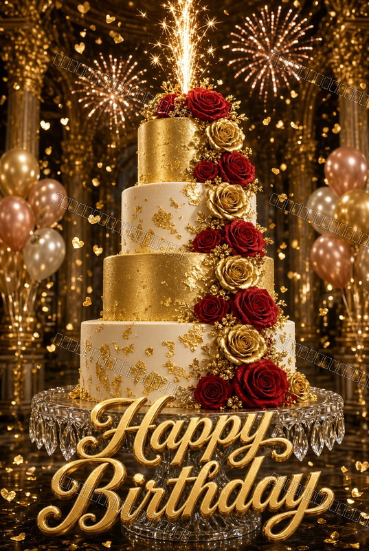 Golden Floral Joyful Celebration — Birthday Dream — watermarked preview