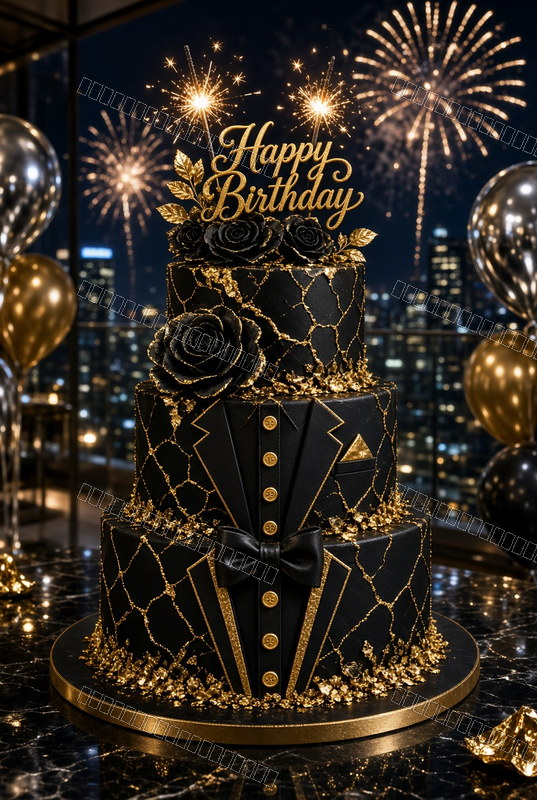 Midnight Art Deco Radiance — Birthday Dream — watermarked preview