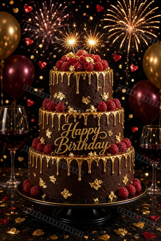 Chocolate & Gold Celebration Bloom — Birthday Dream — watermarked preview