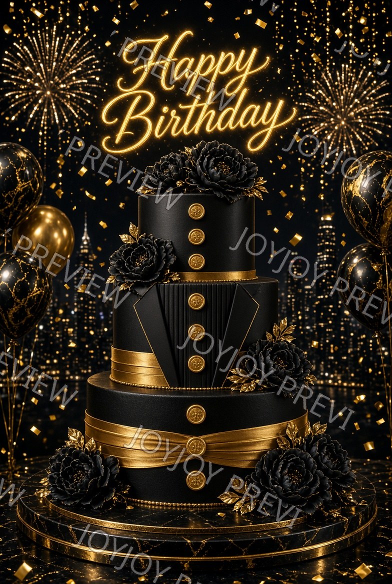 Midnight Art Deco Birthday Sparkle — watermarked preview