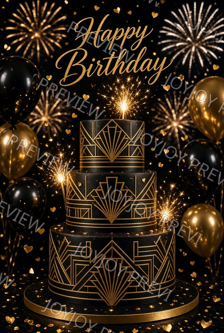 Midnight Art Deco Birthday Wish — watermarked preview