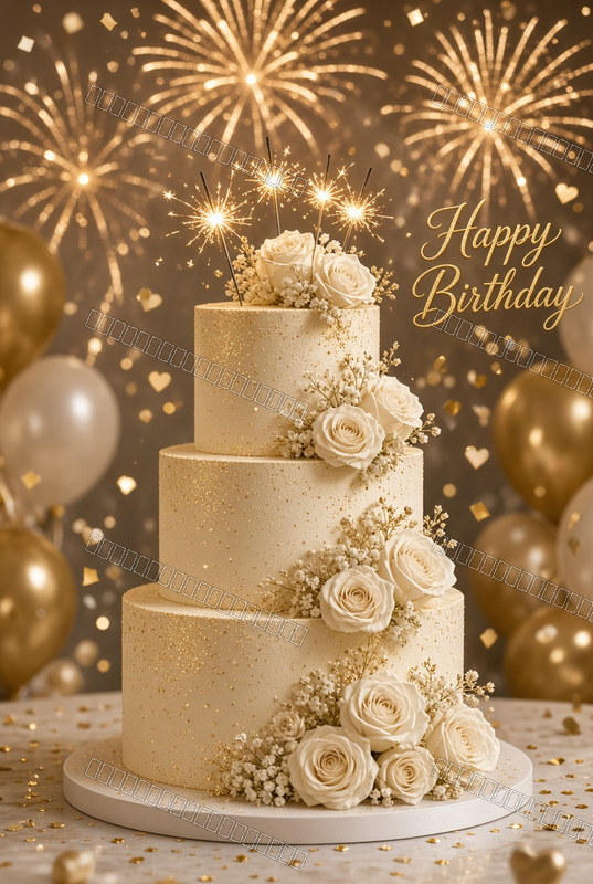 Golden Floral Celebration — Birthday Dream — watermarked preview