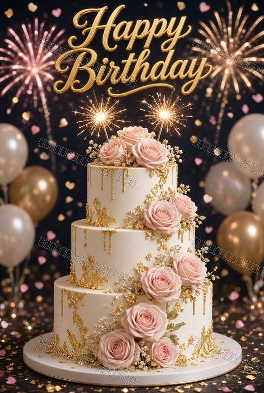 Golden Floral Birthday Splendor — Celebration — watermarked preview