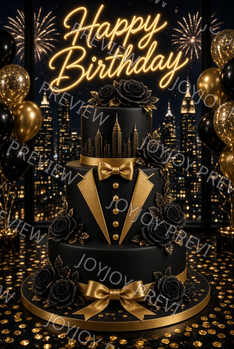 Midnight Art Deco Birthday Glow — watermarked preview