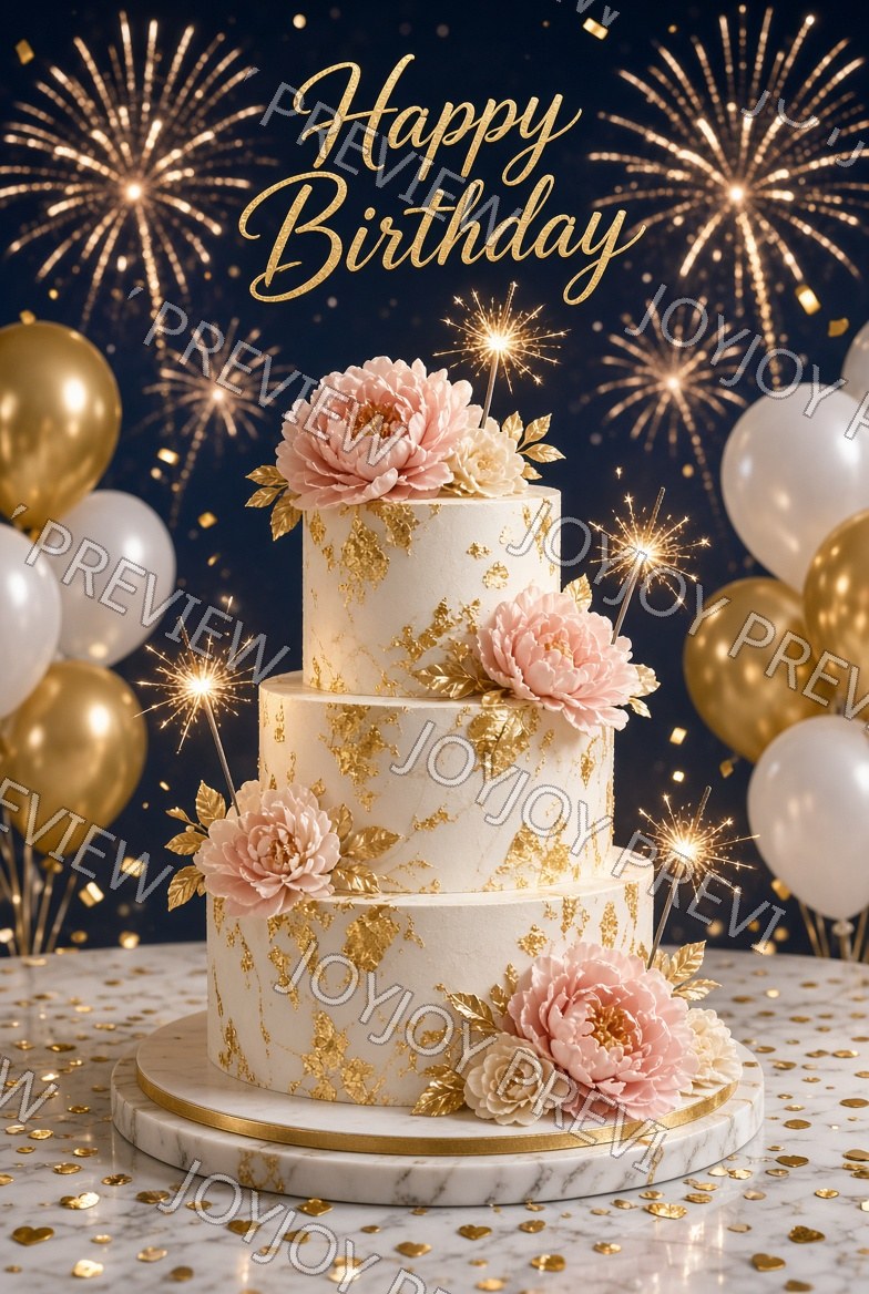 Golden Floral Birthday Wish — Celebration — watermarked preview